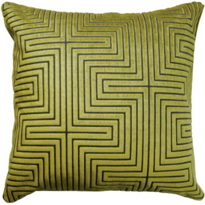 Art Deco Style Lemon Lime Velvet Cushion front 6 - Wolves and Lions